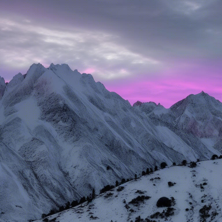 "In the dawn of spring, the mountains are turning white, and the purple clouds are trailing thinly with a little light."