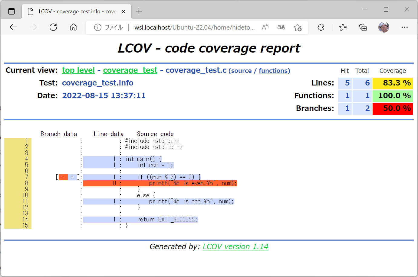 lcov 表示結果 － branches 付き