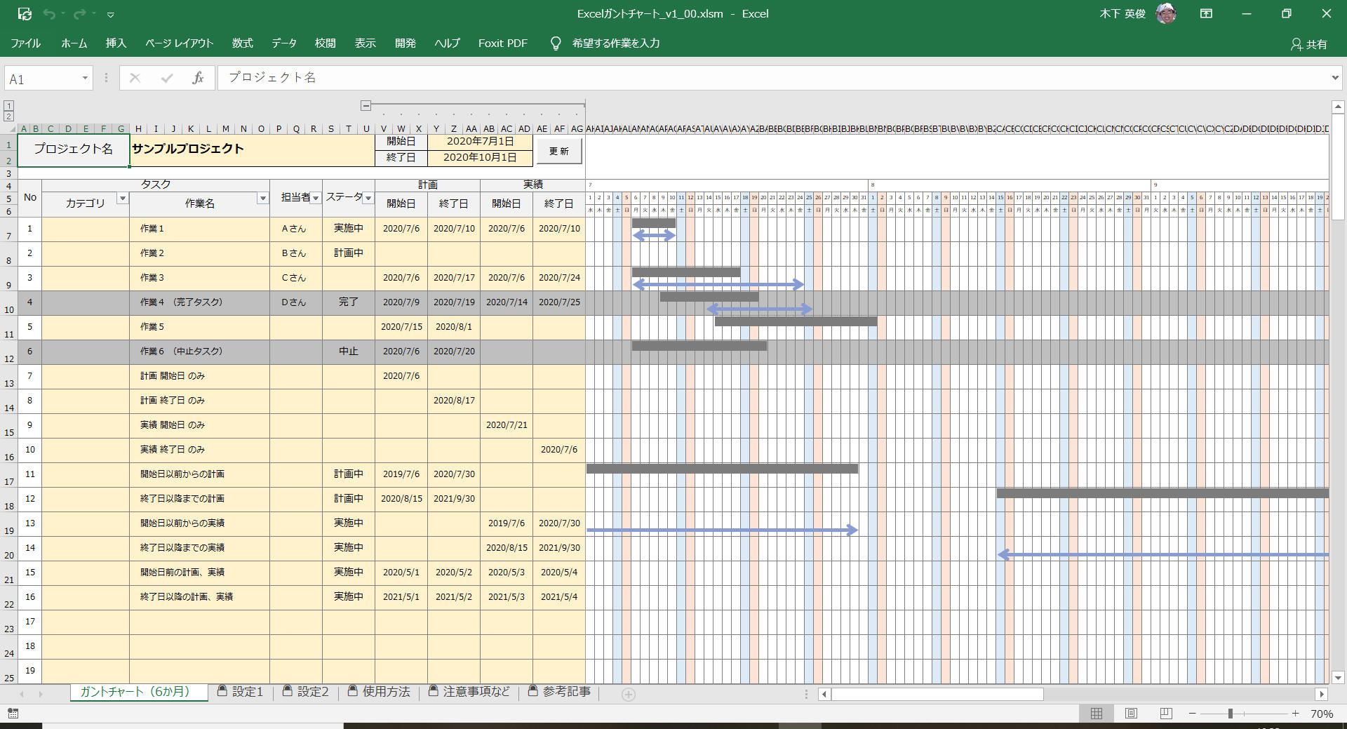 Vba ガントチャートツールを作る